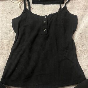 SHEIN Black Ribbed Camisole with Buttons